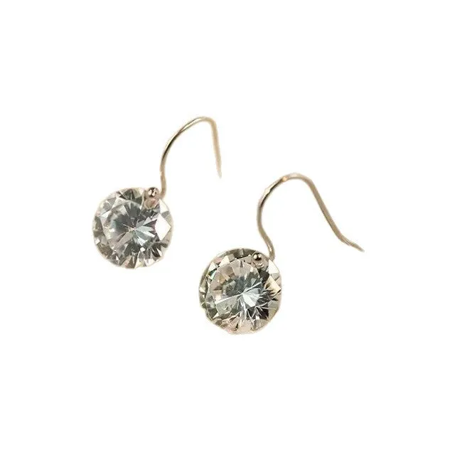 Women's light luxury copper earrings with round zircon stones in geometric shape, casual socialite style
