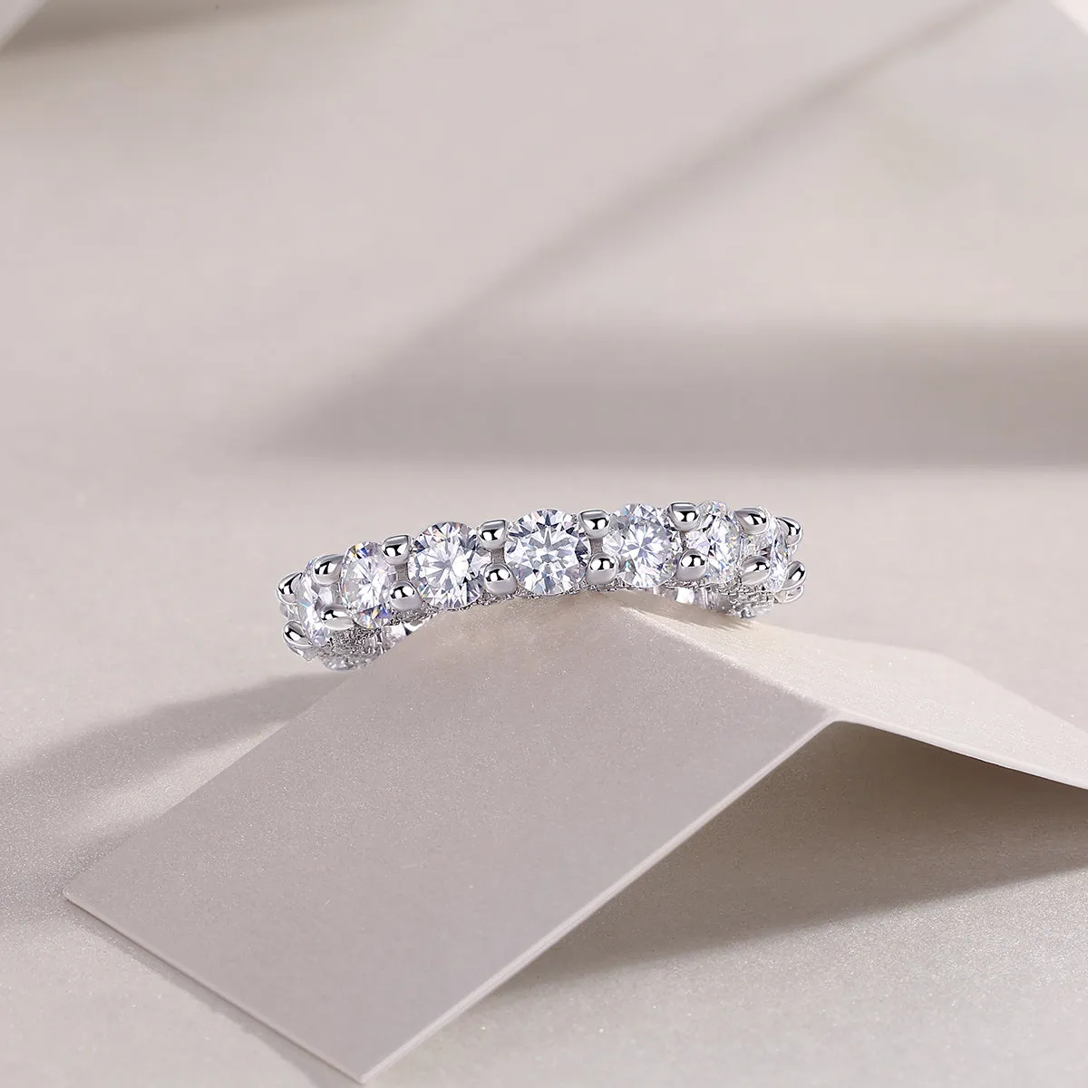 Ferris Wheel moissanite ring set in S925 silver with platinum plating on a white background
