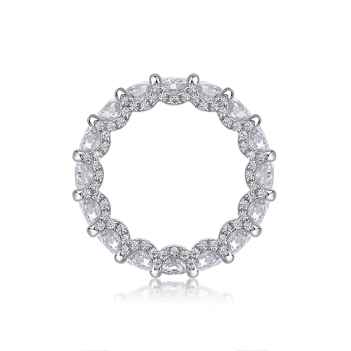 Ferris Wheel moissanite ring set in S925 silver with platinum plating on a white background