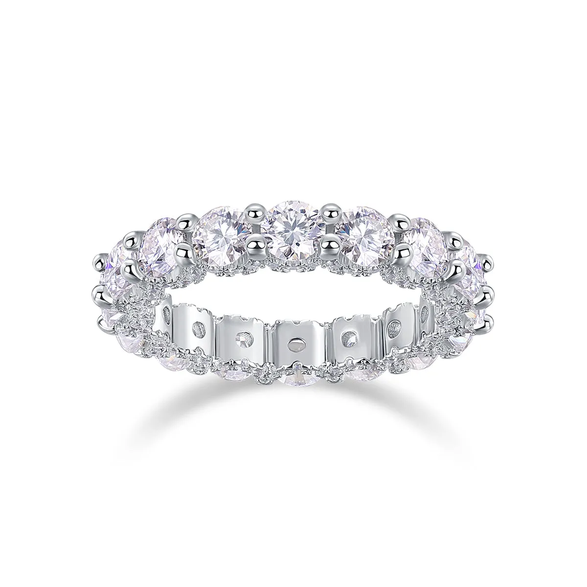 Ferris Wheel moissanite ring set in S925 silver with platinum plating on a white background