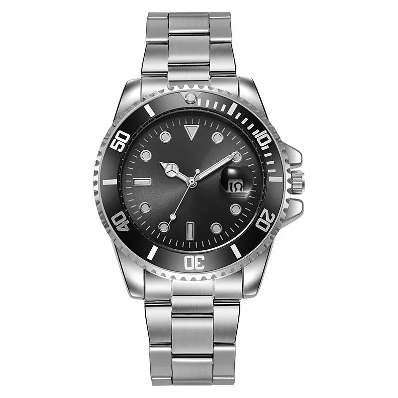Men's luminous steel strap watch with 40mm dial and single calendar in black
