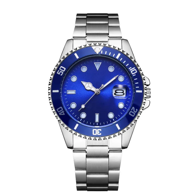 Men's luminous steel strap watch with 40mm dial and single calendar in black