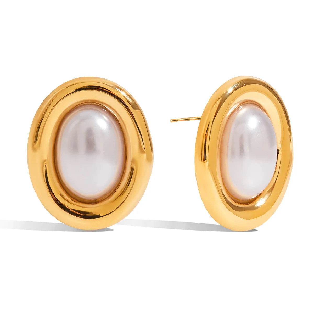 Stainless steel vintage pearl ear studs for women, electroplated non-fade finish, JDE0305051 colour