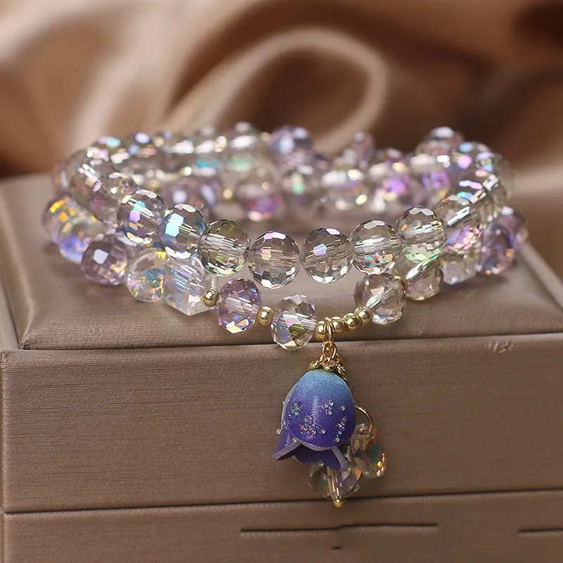 High-grade colourful Austrian crystal bracelet for women with Lily pendant in Bright White