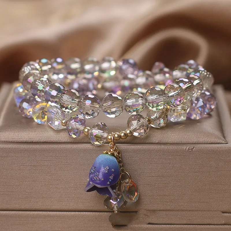 High-grade colourful Austrian crystal bracelet for women with Lily pendant in Bright White