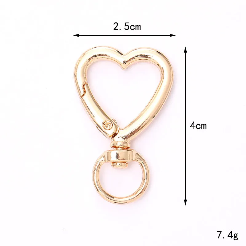 Zinc alloy fish mouth ring buckle keychain with love heart pattern, medium size, simple metal finish