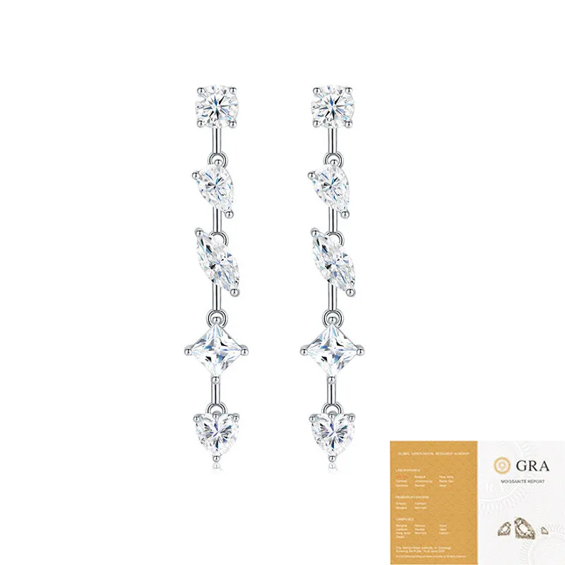 Pear-shaped moissanite drop earrings in 925 sterling silver with cold wind style on white background