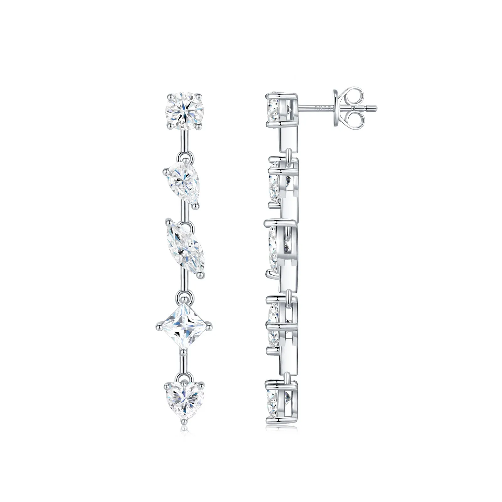 Pear-shaped moissanite drop earrings in 925 sterling silver with cold wind style on white background