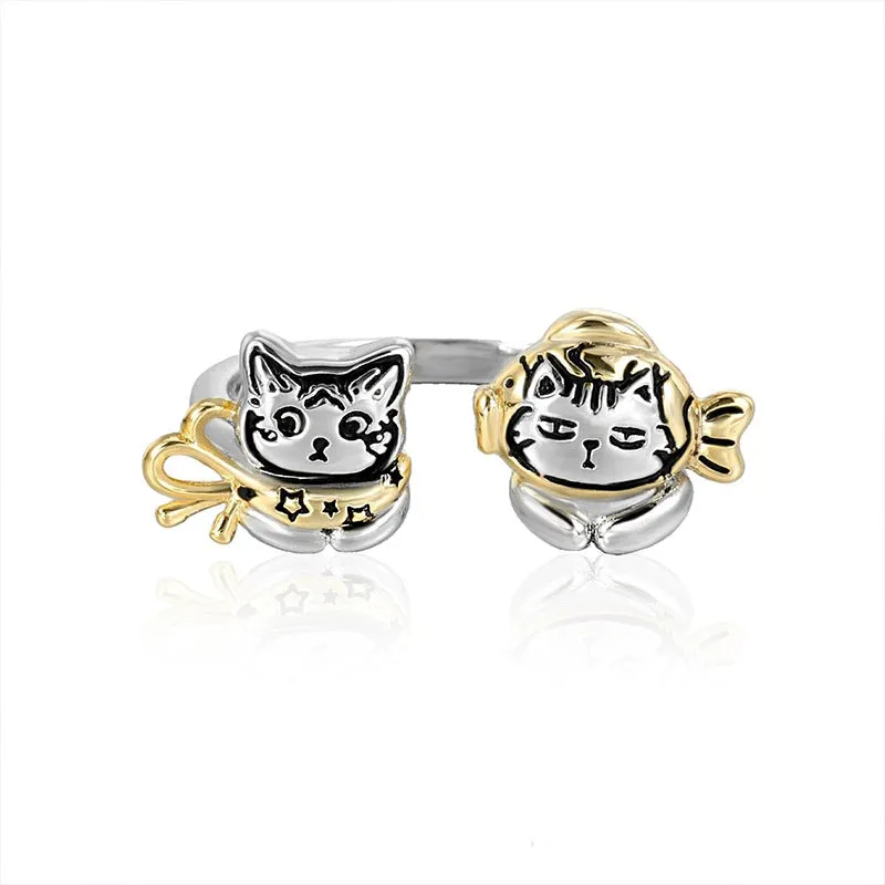 Cartoon naughty cat funny earring ear clip in zinc alloy with electroplated finish, broken ear design