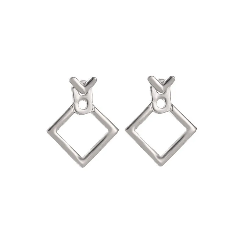 Hollow diamond square alloy stud earrings for women, geometric shape, multiple colour options