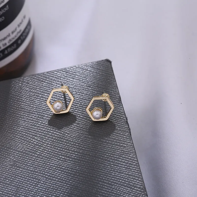 Hollow diamond square alloy stud earrings for women, geometric shape, multiple colour options
