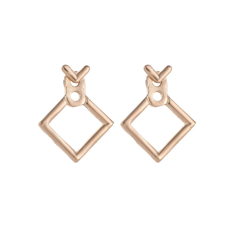 Hollow diamond square alloy stud earrings for women, geometric shape, multiple colour options