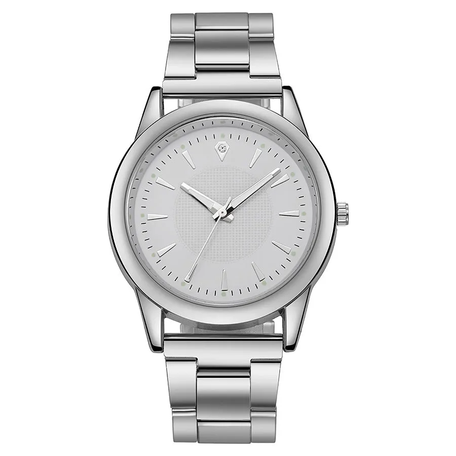 Men's casual stainless steel quartz watch with round dial, 40.5mm, showing gold case and black surface