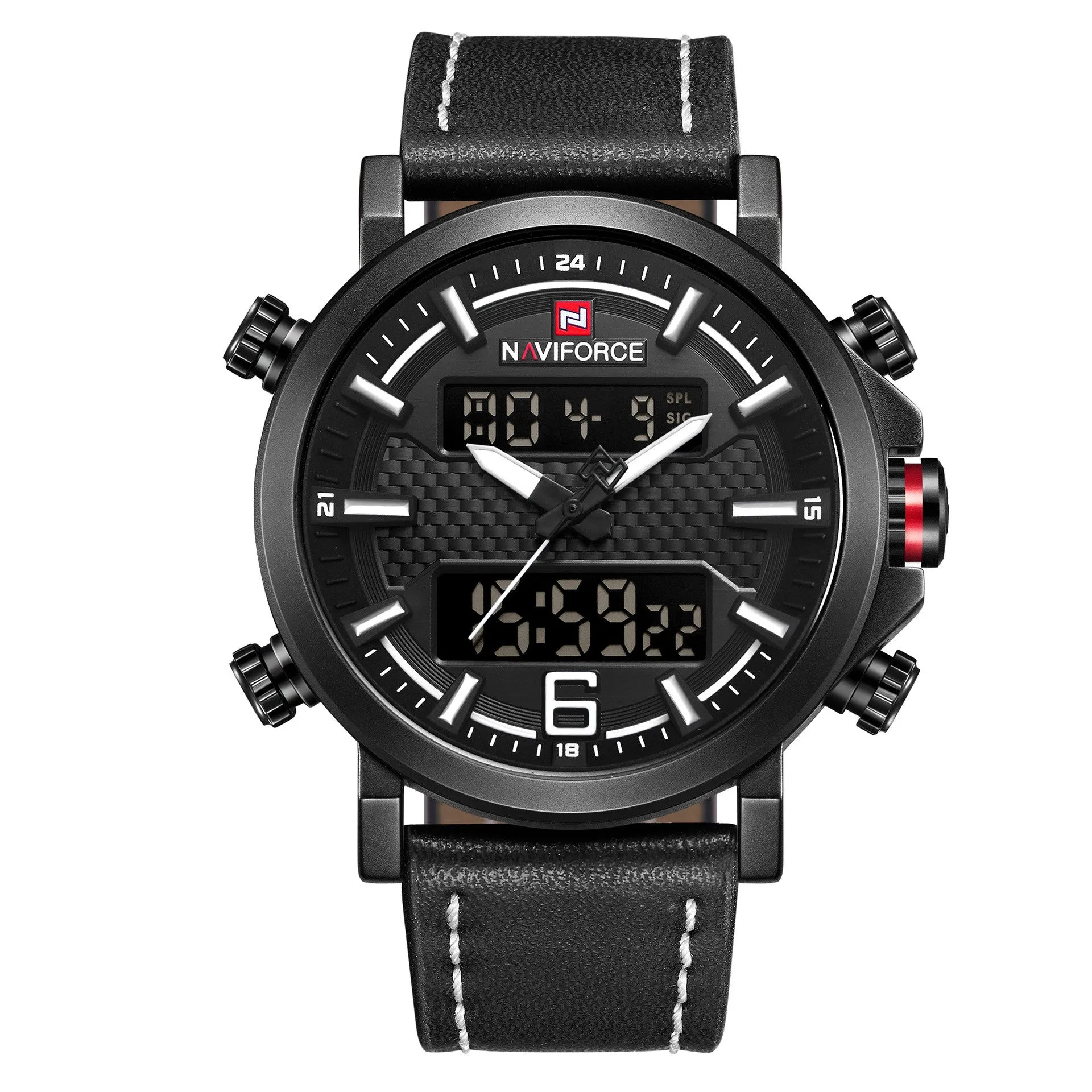 Naviforce Lingxiang 9135 men's quartz sports watch with dual display and black shell
