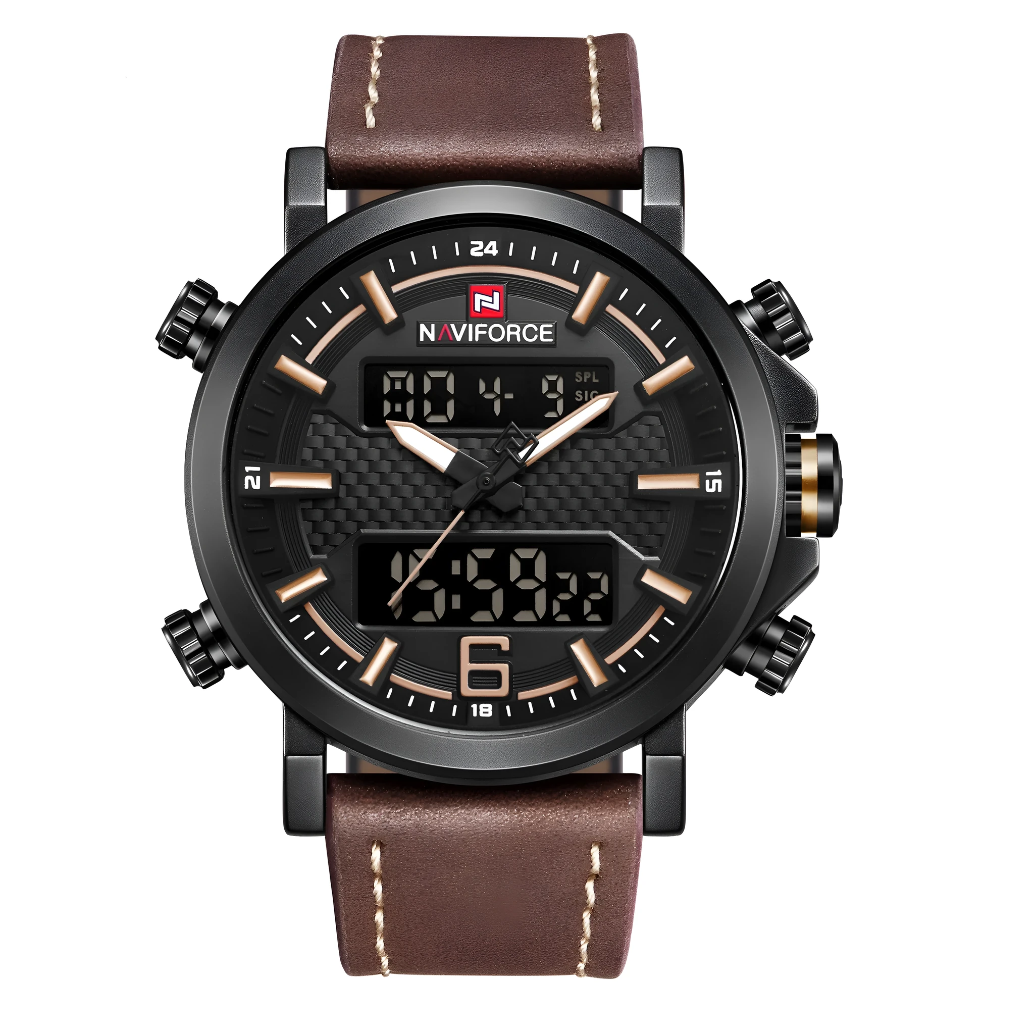 Naviforce Lingxiang 9135 men's quartz sports watch with dual display and black shell
