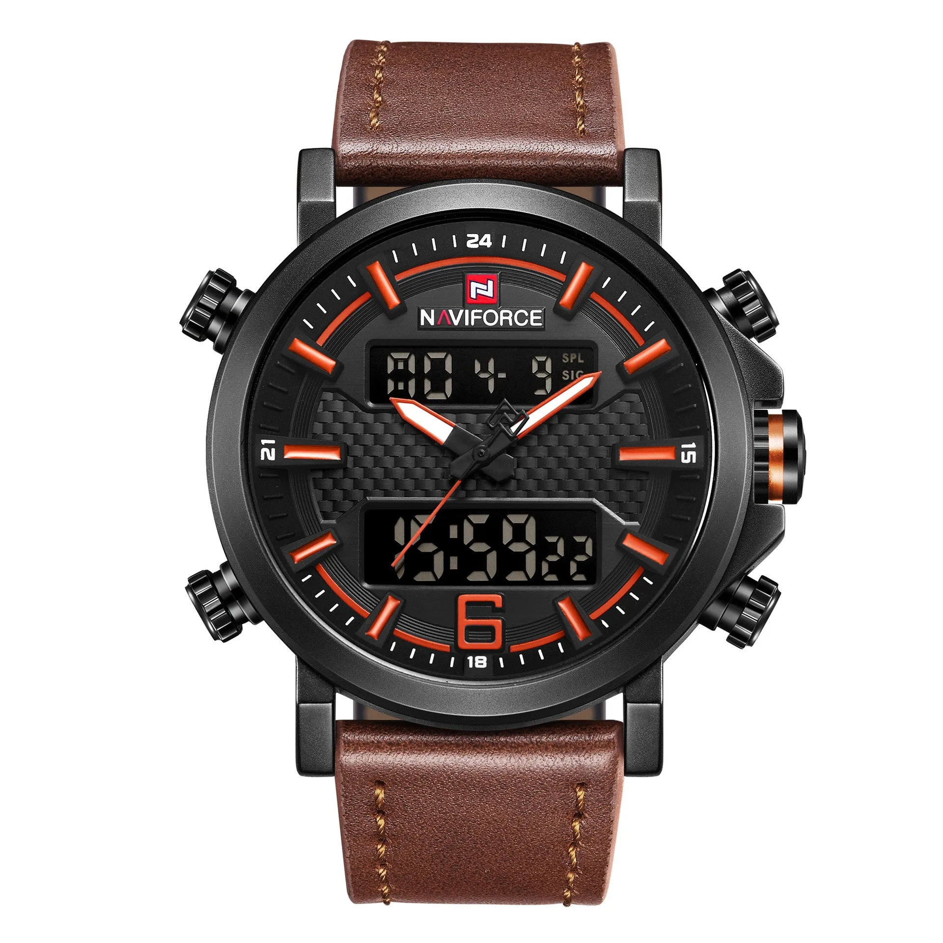 Naviforce Lingxiang 9135 men's quartz sports watch with dual display and black shell