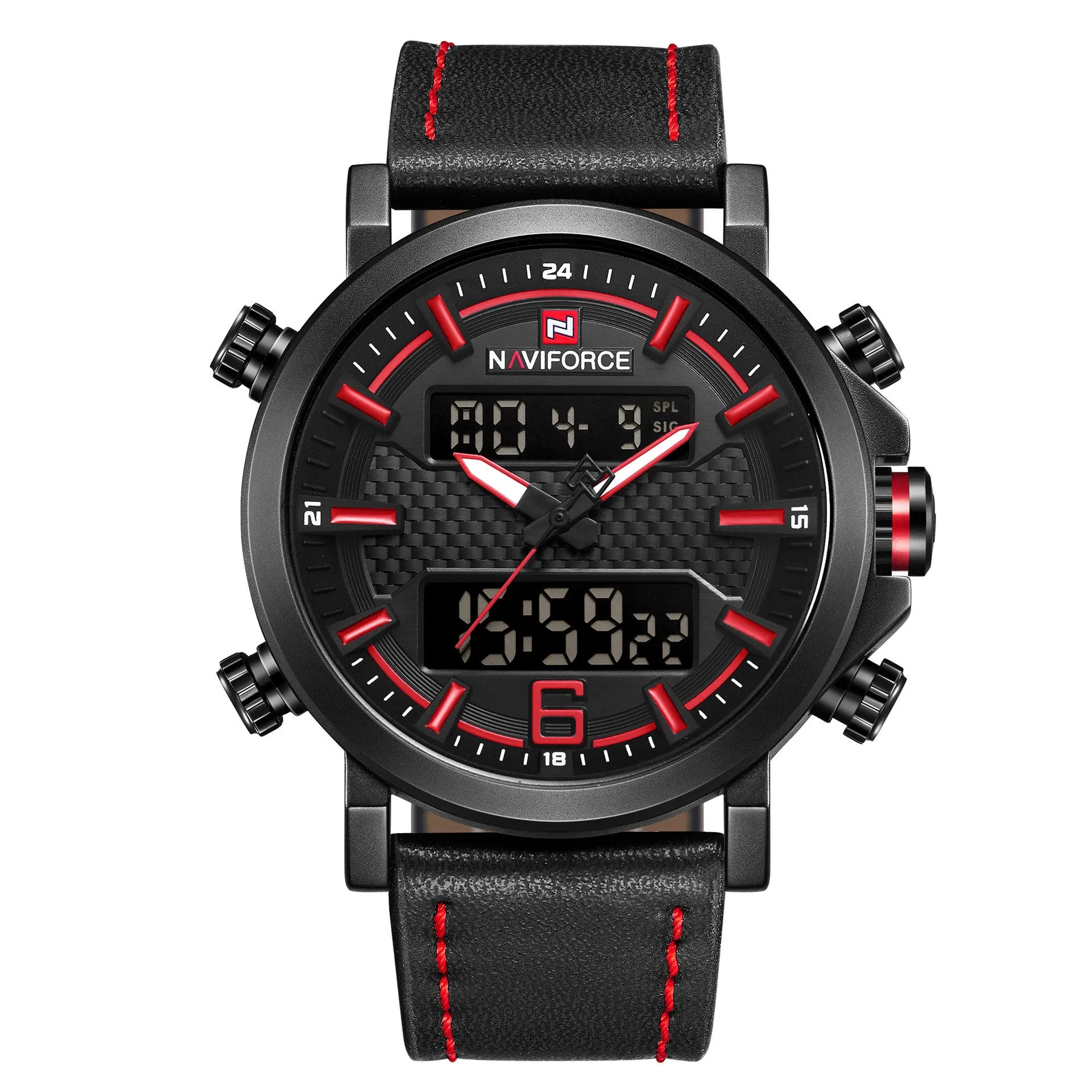 Naviforce Lingxiang 9135 men's quartz sports watch with dual display and black shell