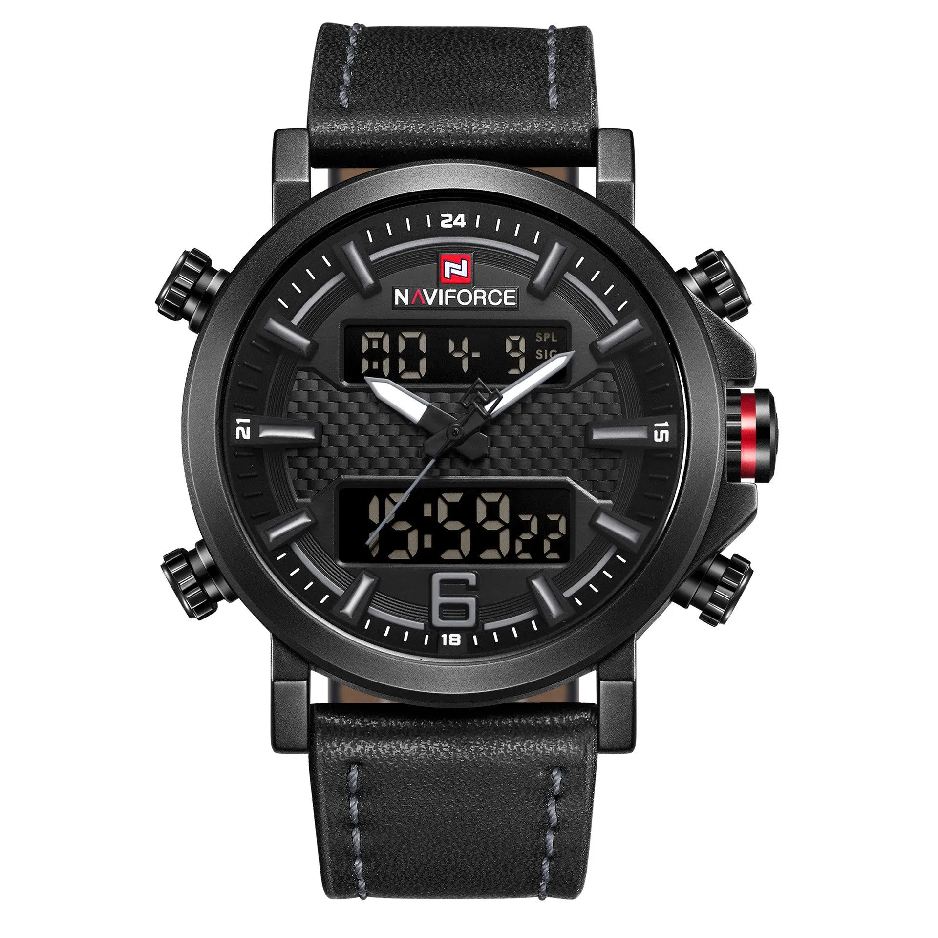 Naviforce Lingxiang 9135 men's quartz sports watch with dual display and black shell
