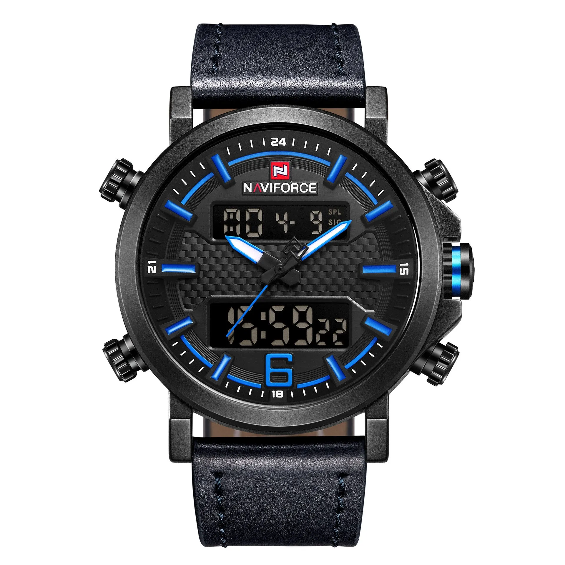 Naviforce Lingxiang 9135 men's quartz sports watch with dual display and black shell
