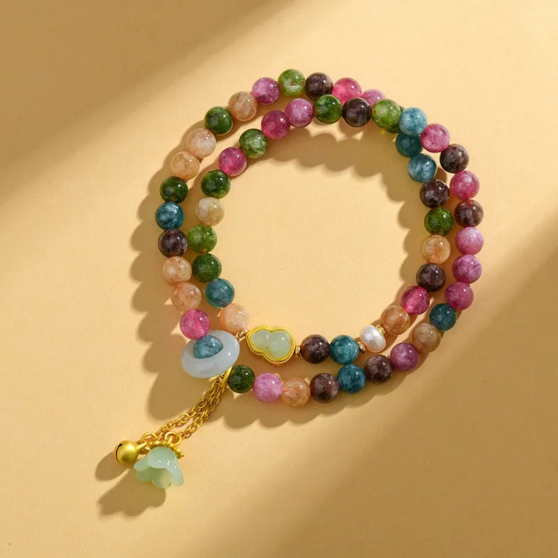 Chalcedony double circle bracelet with geometric beads for women's jewellery