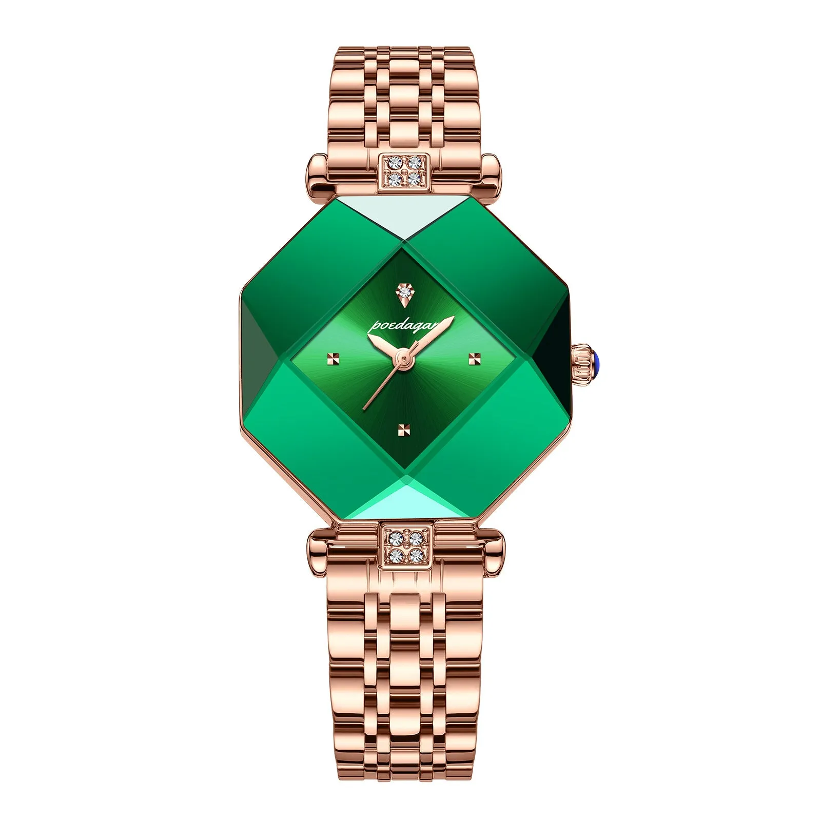 Ladies waterproof quartz watch with rectangle 30mm dial, stainless steel band, mineral glass mirror, and butterfly buckle