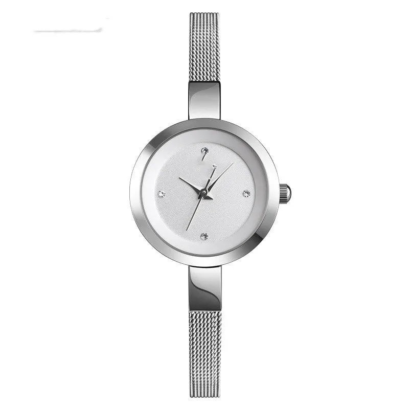 Korean women's slim watch with round dial and stainless steel buckle in rose gold colour
