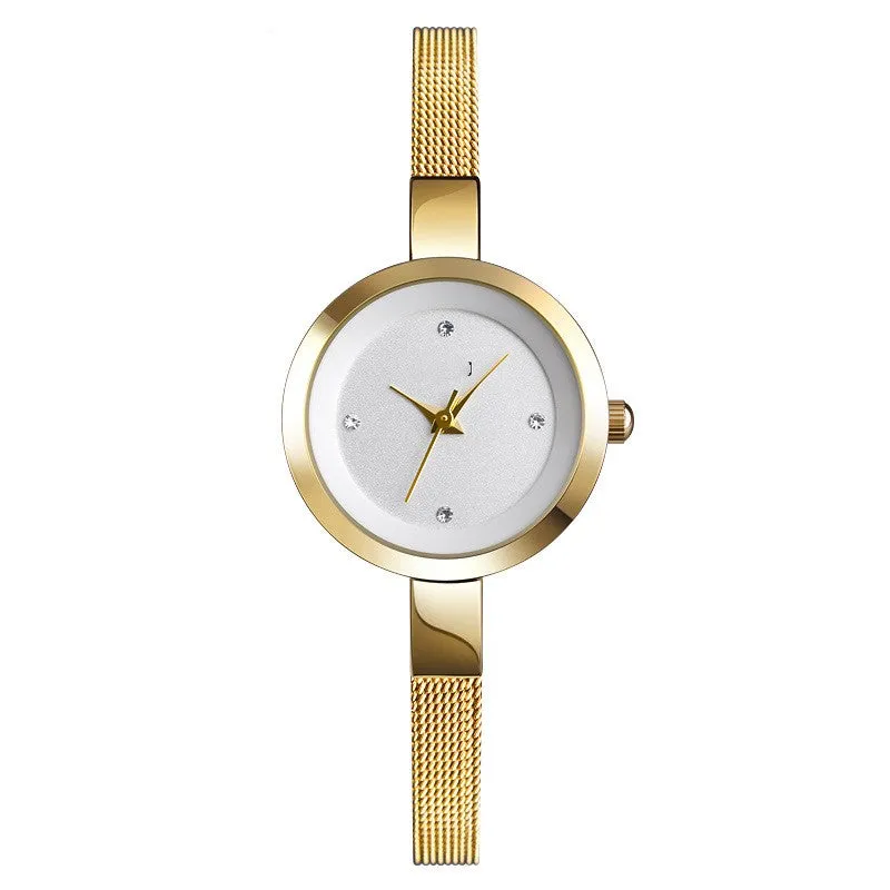 Korean women's slim watch with round dial and stainless steel buckle in rose gold colour