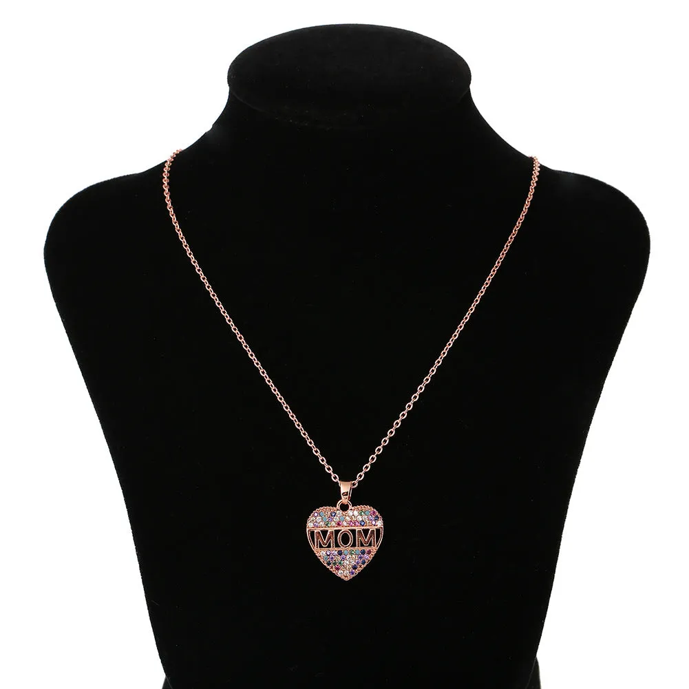 Gold copper heart cubic zirconia pendant necklace on 45+5cm chain