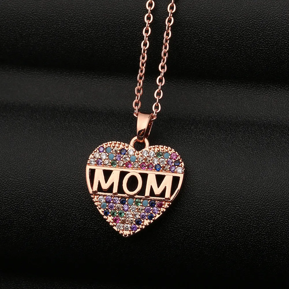 Gold copper heart cubic zirconia pendant necklace on 45+5cm chain