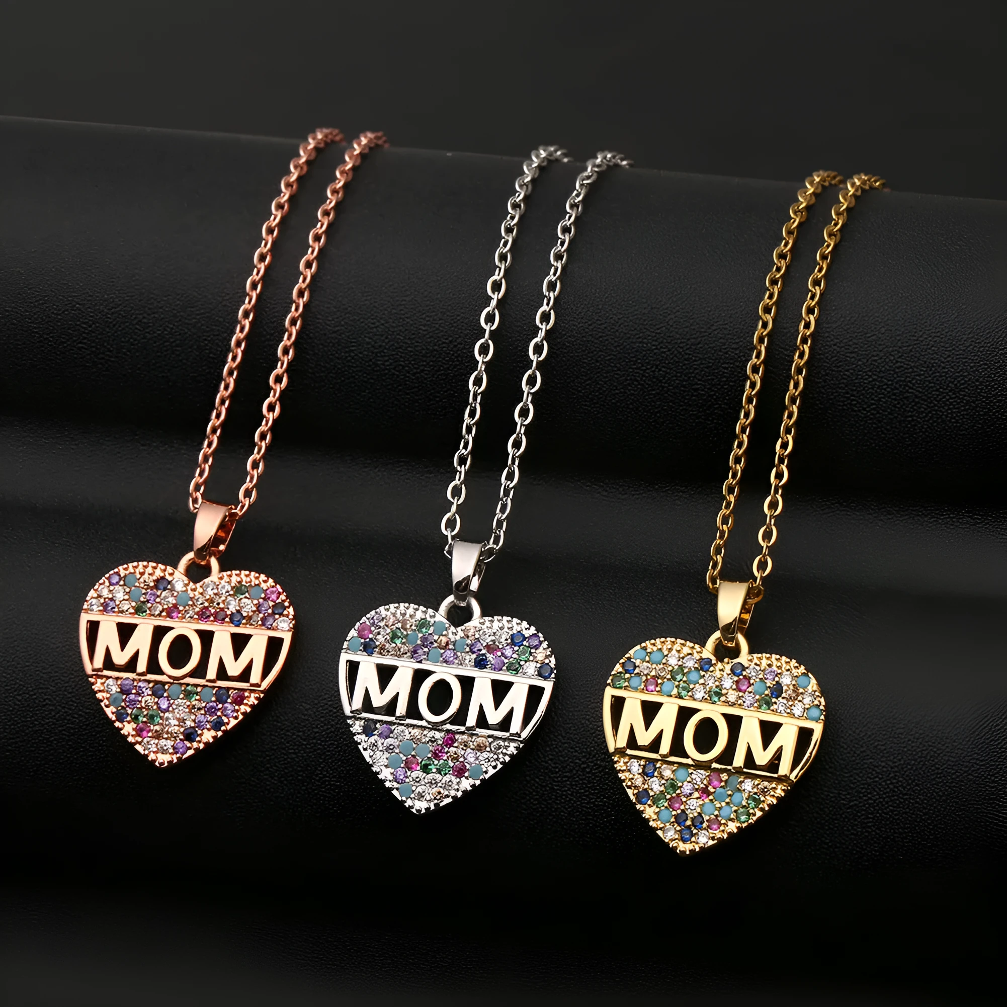 Gold copper heart cubic zirconia pendant necklace on 45+5cm chain