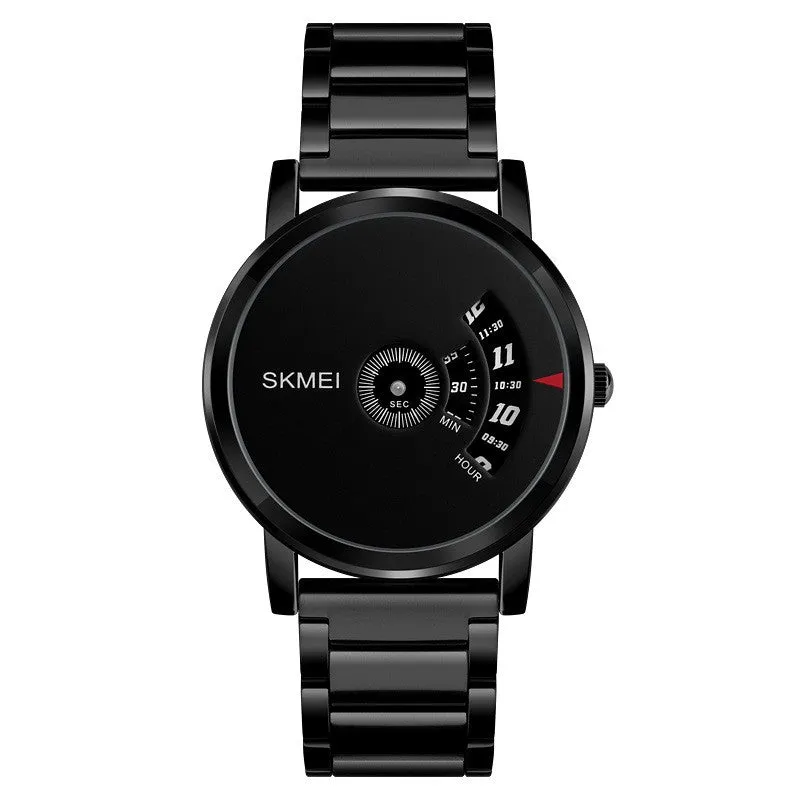 Creative business men's quartz watch with 39mm silver dial, stainless steel back, and alloy case on a steel belt