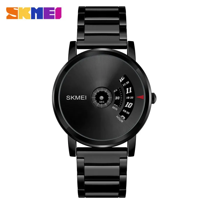 Creative business men's quartz watch with 39mm silver dial, stainless steel back, and alloy case on a steel belt
