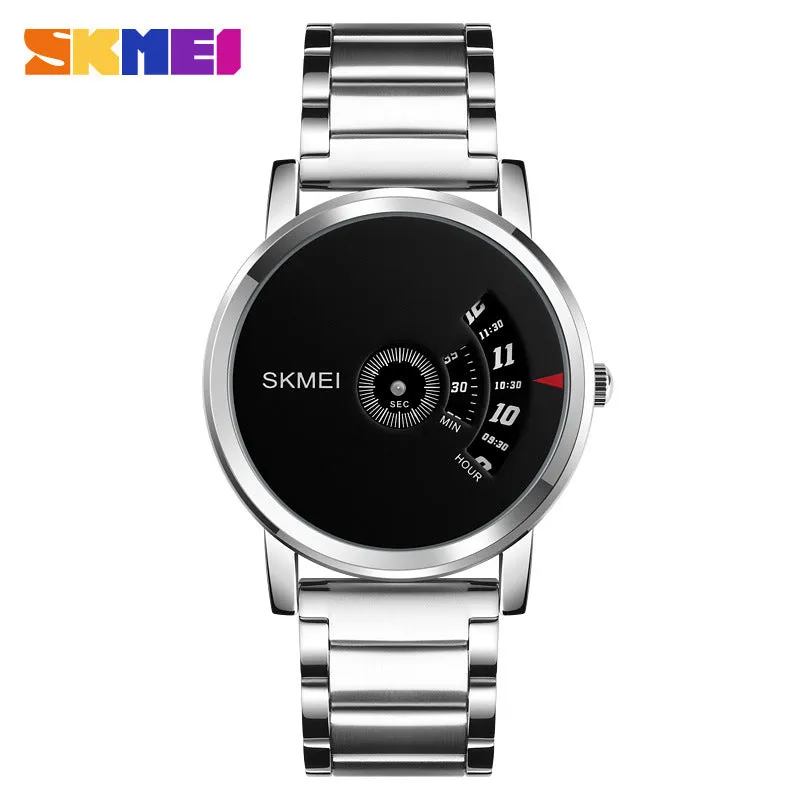 Creative business men's quartz watch with 39mm silver dial, stainless steel back, and alloy case on a steel belt