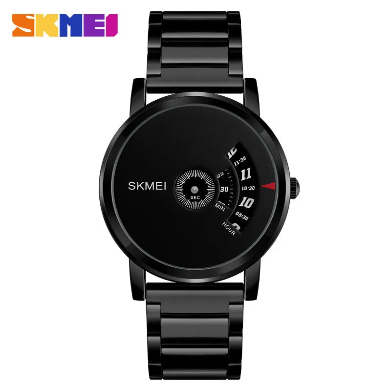 Creative business men's quartz watch with 39mm silver dial, stainless steel back, and alloy case on a steel belt