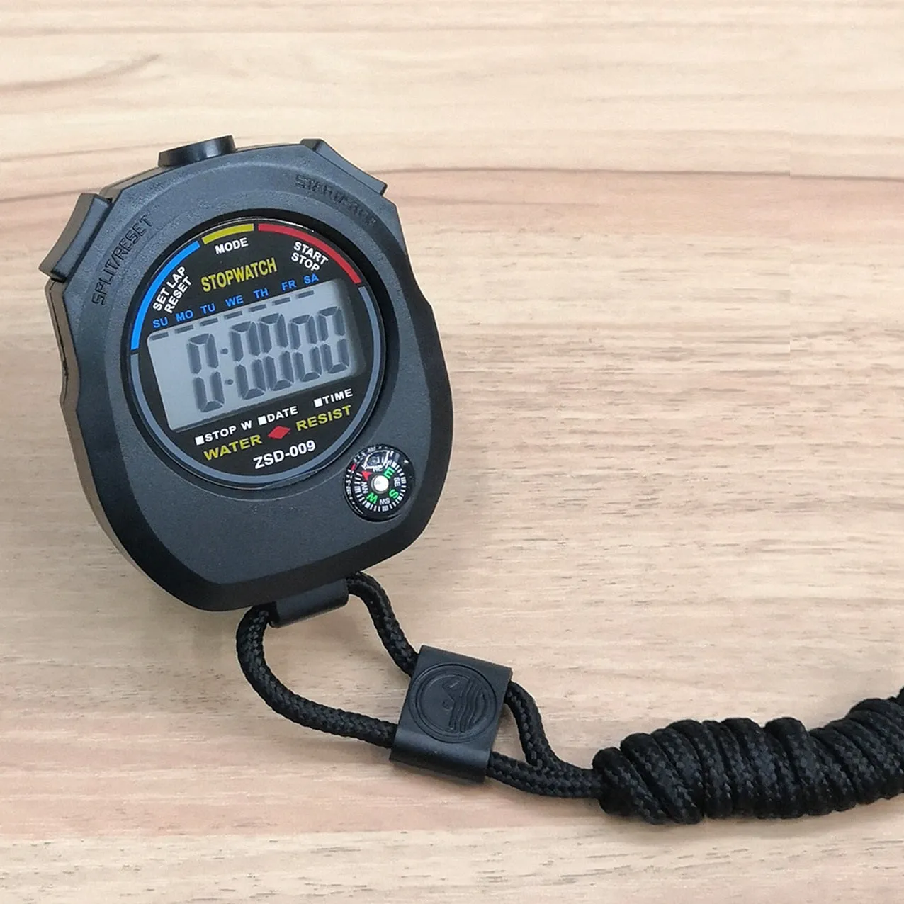 Two black multi-functional outdoor fitness stopwatch with display, 83x65x23mm ABS plastic timer for running and ball sports