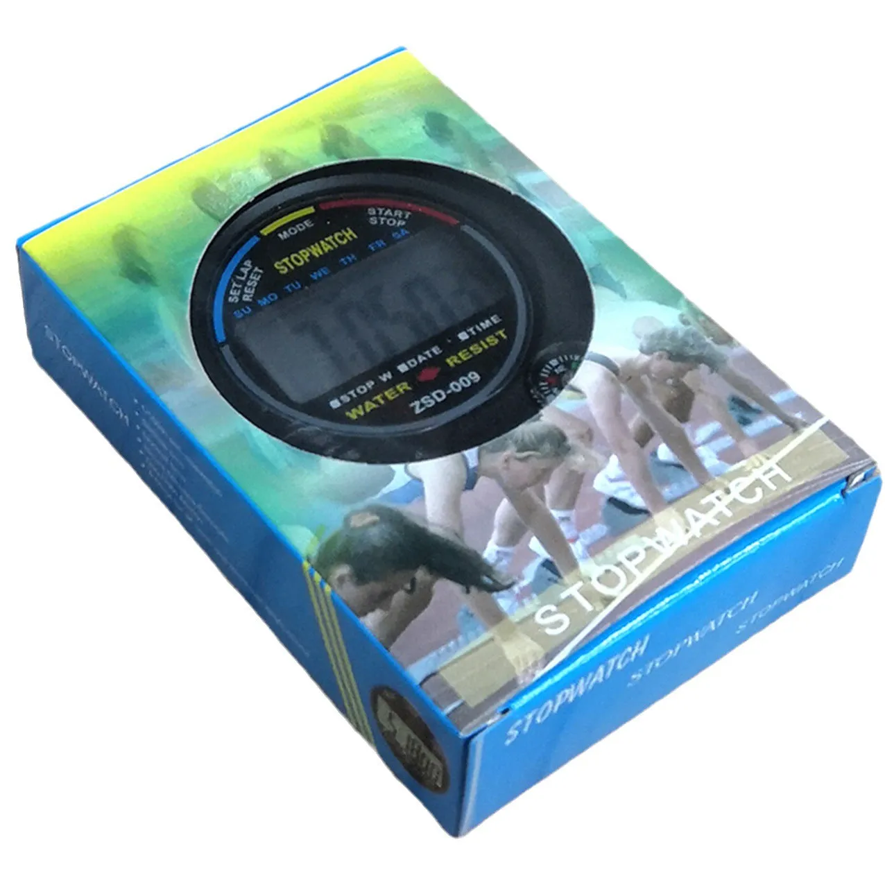 Two black multi-functional outdoor fitness stopwatch with display, 83x65x23mm ABS plastic timer for running and ball sports
