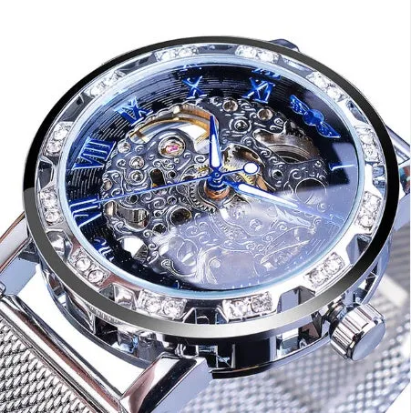 T-WINNER Winner men's semi-automatic mechanical watch with hollow diamond dial, 40mm stainless steel case and strap