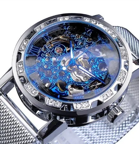 T-WINNER Winner men's semi-automatic mechanical watch with hollow diamond dial, 40mm stainless steel case and strap