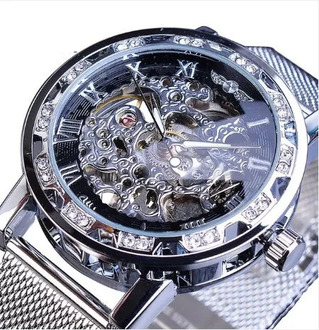 T-WINNER Winner men's semi-automatic mechanical watch with hollow diamond dial, 40mm stainless steel case and strap