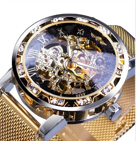 T-WINNER Winner men's semi-automatic mechanical watch with hollow diamond dial, 40mm stainless steel case and strap