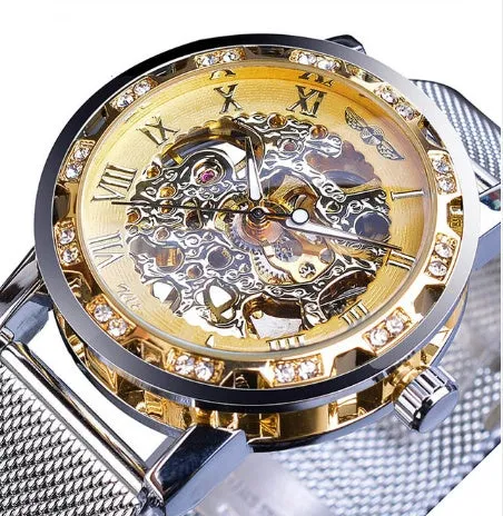 T-WINNER Winner men's semi-automatic mechanical watch with hollow diamond dial, 40mm stainless steel case and strap