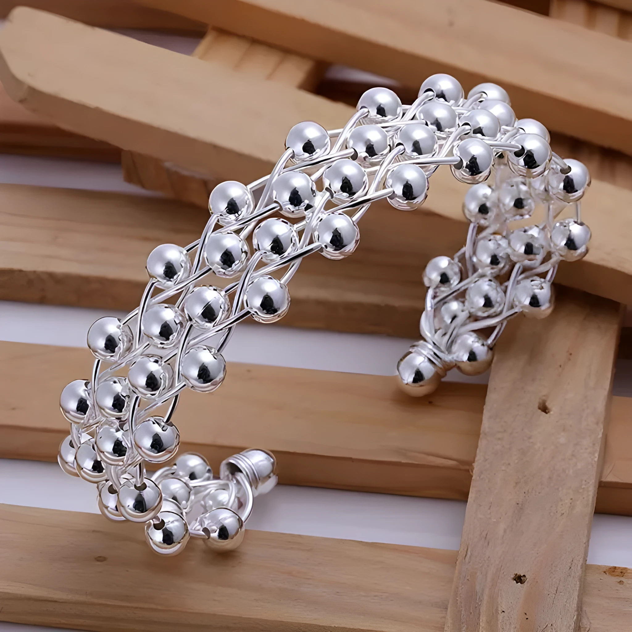 Silver sterling silver bracelet with grape set design, fashion shape, 925 silver, silver plated