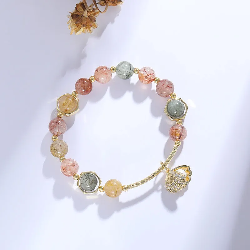 Women's crystal bracelet with colourful shell or red flower design and animal/Zodiac cartoon modelling.