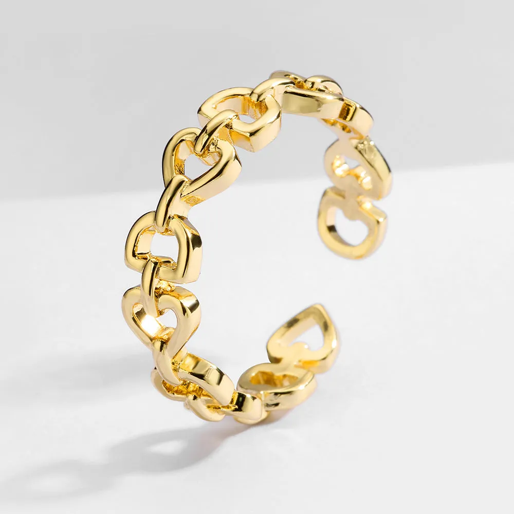 Copper geometric fashion jewelry set with ring, earrings, and bracelet, electroplated gold-plated finish inlaid artificial gems