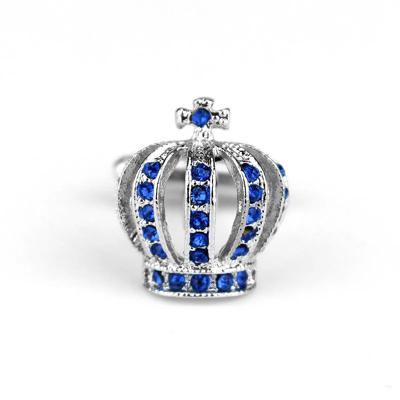 Pair of diamond crown shape alloy cufflinks with electroplated finish, blue colour, European animal motif