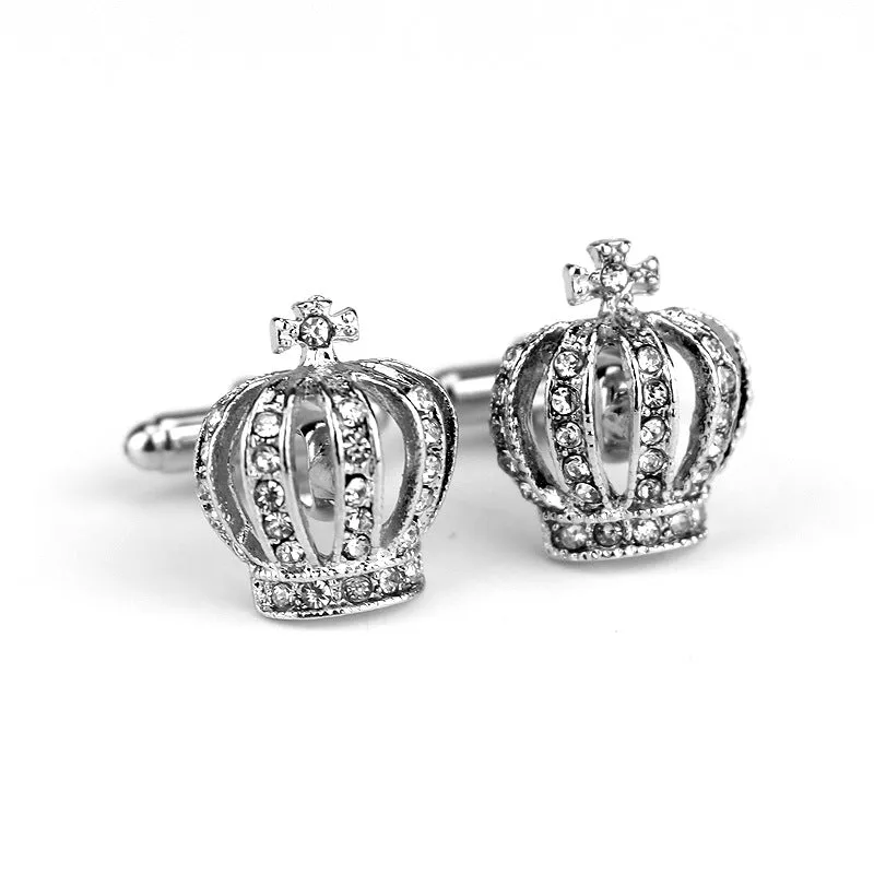 Pair of diamond crown shape alloy cufflinks with electroplated finish, blue colour, European animal motif