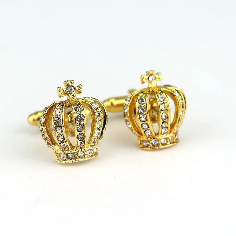 Pair of diamond crown shape alloy cufflinks with electroplated finish, blue colour, European animal motif