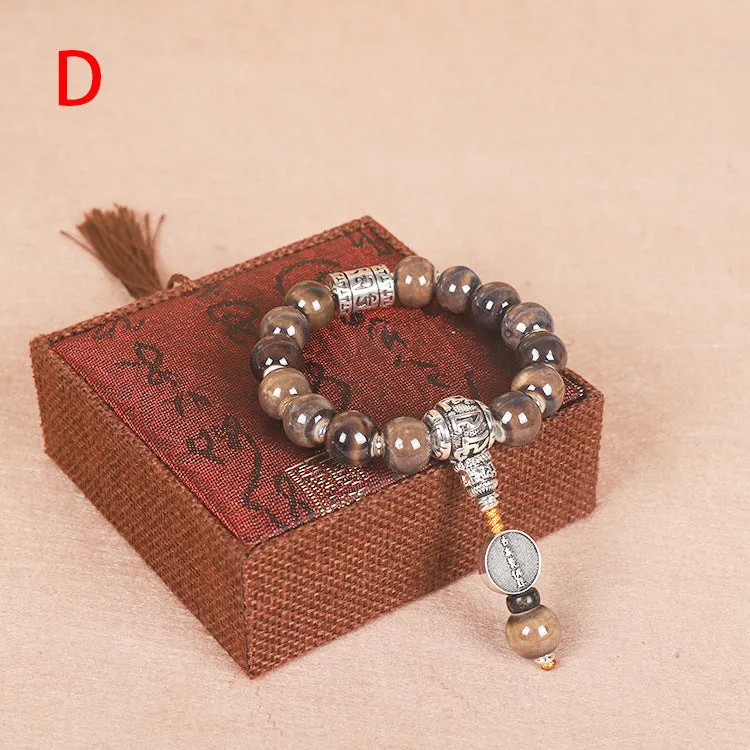 Men's coloured glaze Yonghe blessing bracelet with gradient ceramic chain in one of six colour options.