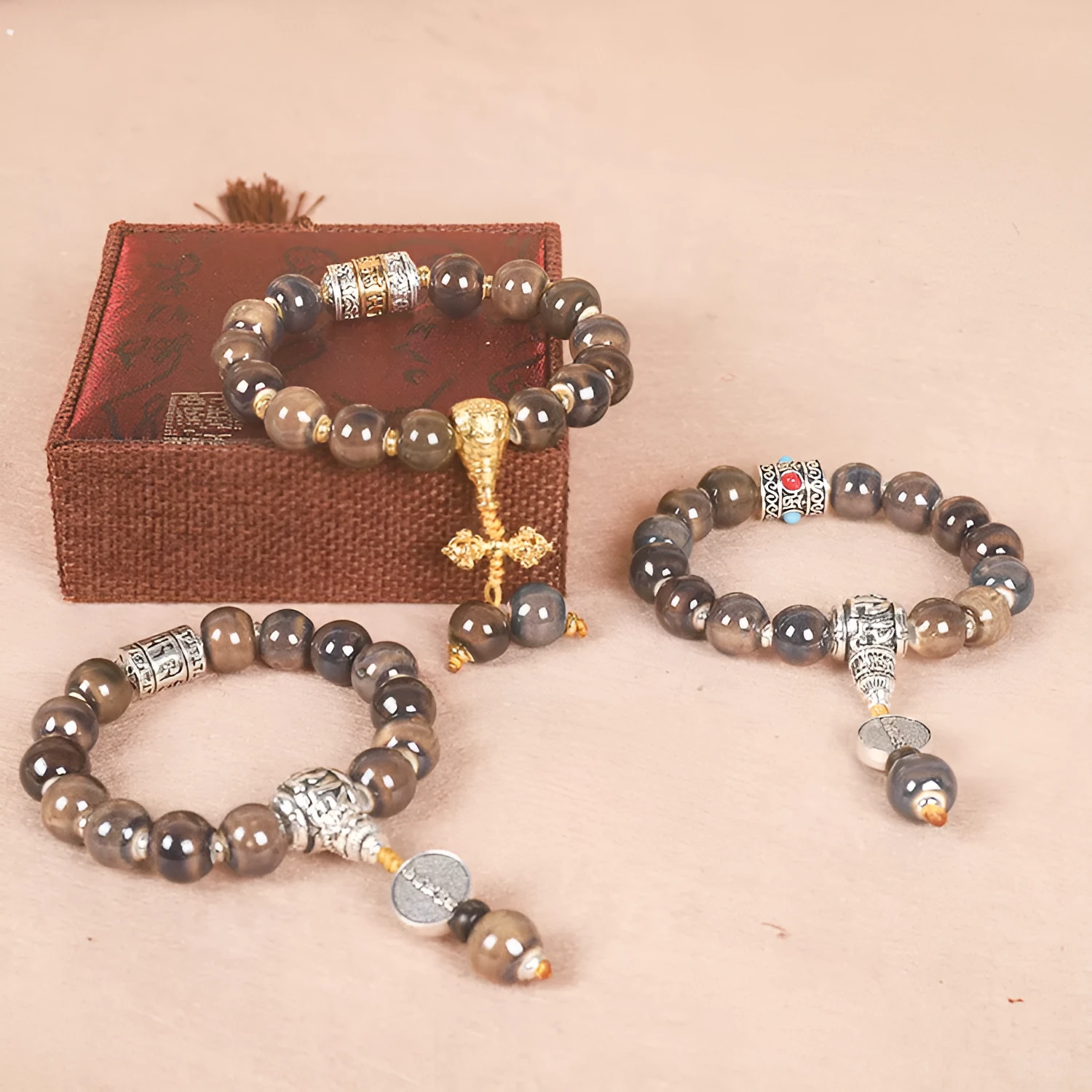 Men's coloured glaze Yonghe blessing bracelet with gradient ceramic chain in one of six colour options.