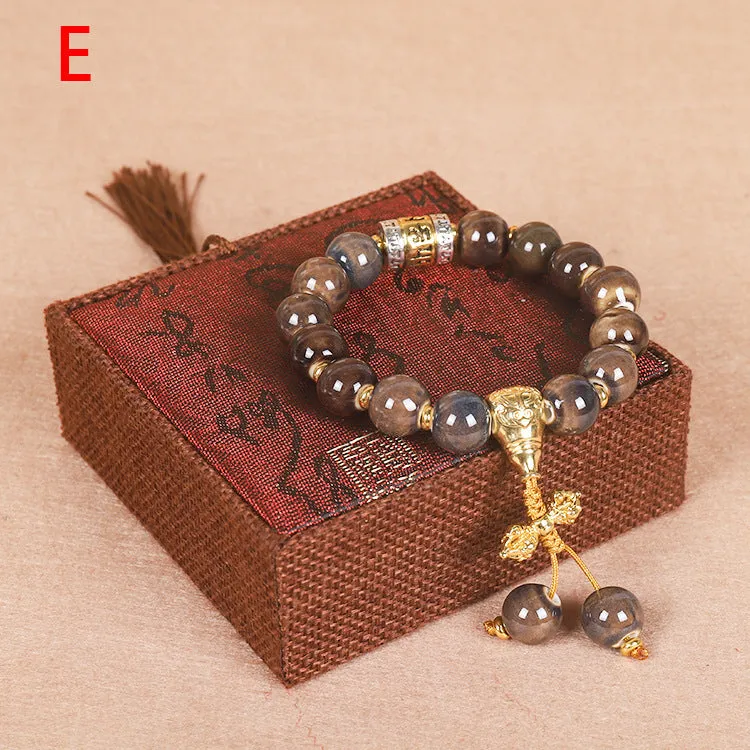 Men's coloured glaze Yonghe blessing bracelet with gradient ceramic chain in one of six colour options.